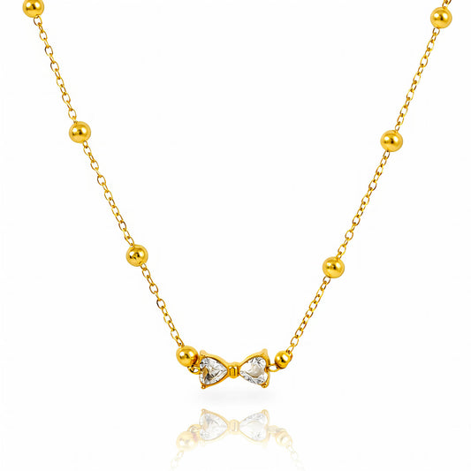 Bow Necklace, Silver Tone Brass