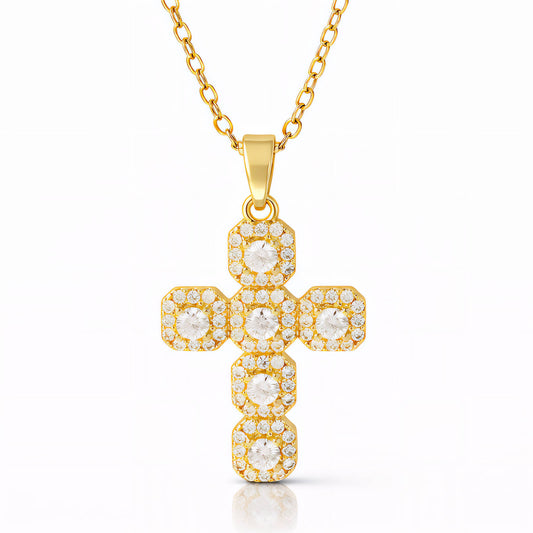 Cross Necklace, 18K Gold Plated Steel