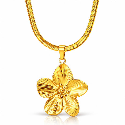 Flower Necklace, 18K Gold Plated Steel