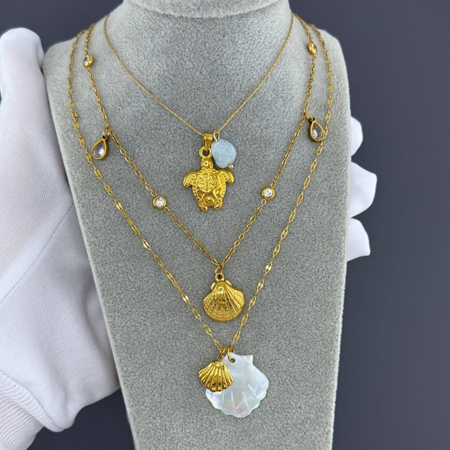 Seashells Necklace, 18K Gold Plated Steel