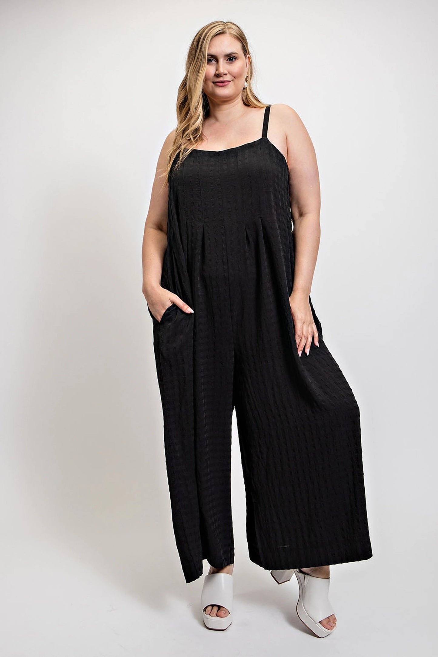 jumpsuit grote maten geweven mouwloze jumpsuit met zijknoop