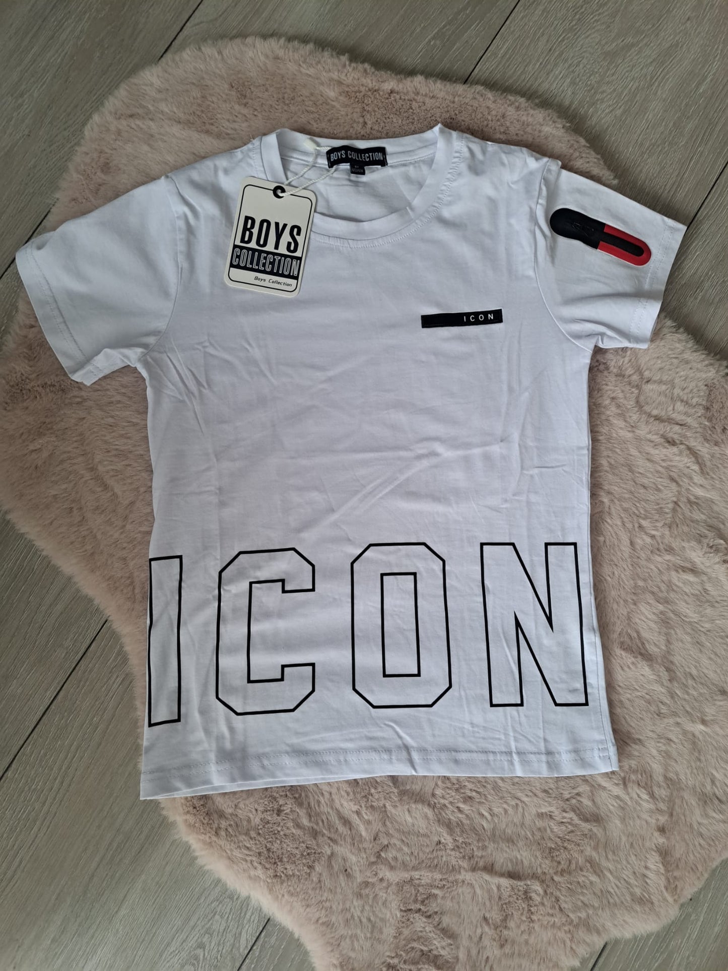 Icon jongens t-shirt in wit, grijs en zwart