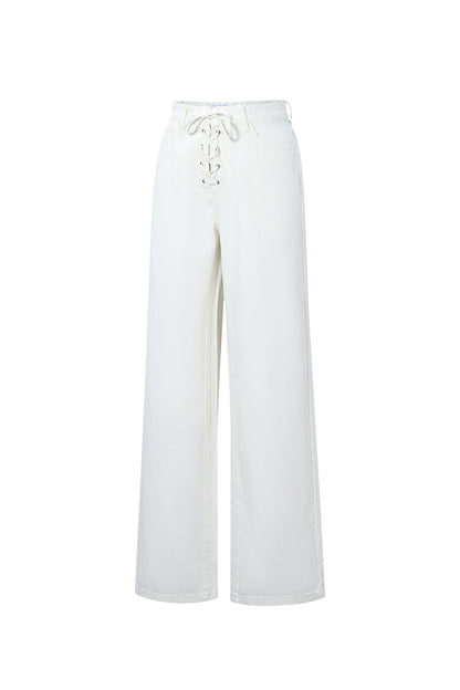 Jeans met vetersluiting