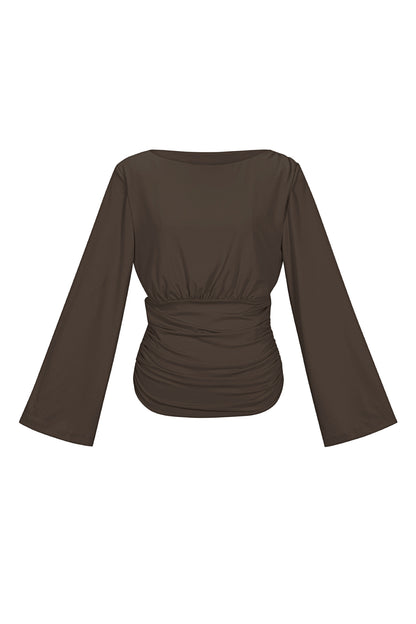 Polyestervezel (Polyester) tops met lange mouwen, effen kleur, elegant, geschikt voor alle gelegenheden.