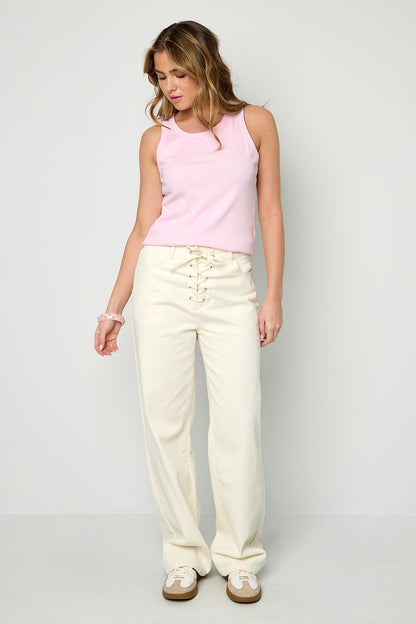 Jeans met vetersluiting