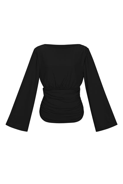 Polyestervezel (Polyester) tops met lange mouwen, effen kleur, elegant, geschikt voor alle gelegenheden.