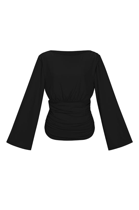 Polyestervezel (Polyester) tops met lange mouwen, effen kleur, elegant, geschikt voor alle gelegenheden.