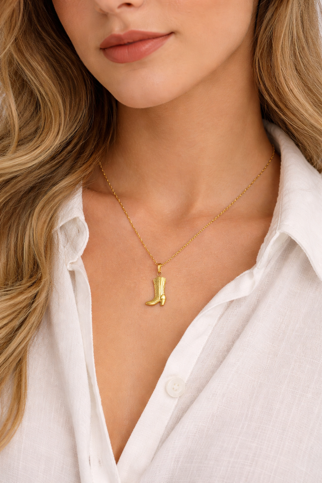 Boot Necklace, 18K Gold Plated Steel
