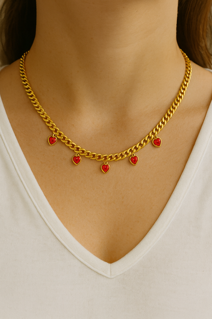 Hearts Necklace, 18K Gold Plated Steel