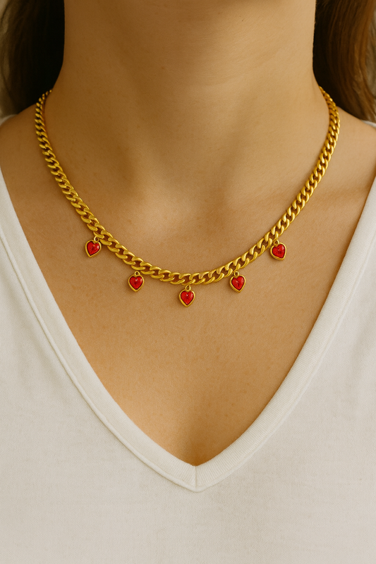 Hearts Necklace, 18K Gold Plated Steel