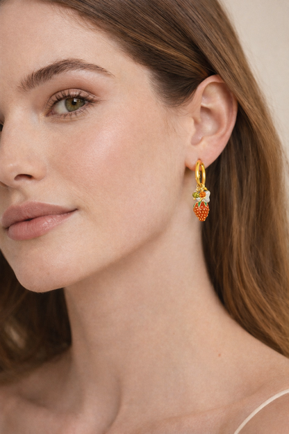 Strawberry Earrings, 18K Gold Plated Steel