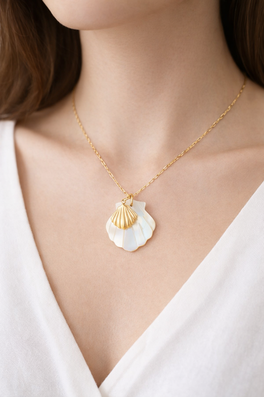 Seashells Necklace, 18K Gold Plated Steel