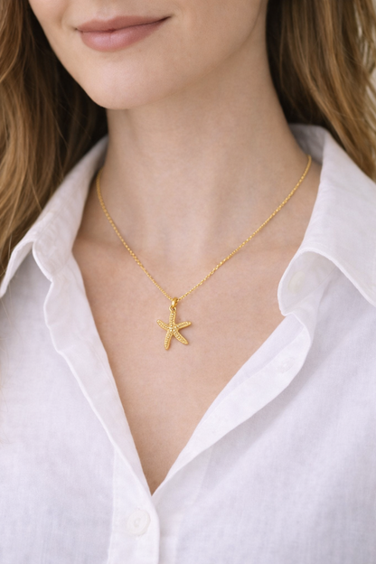Starfish Necklace, 18K Gold Plated Steel