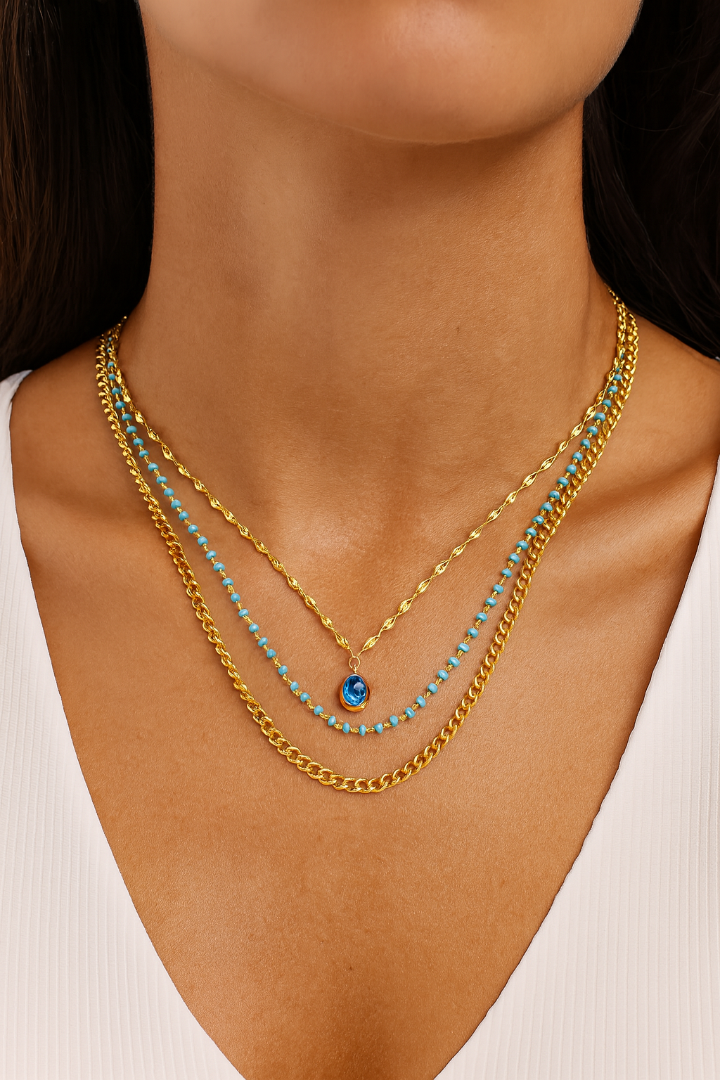 Ketting 3 in 1 - 18 karaat verguld goud