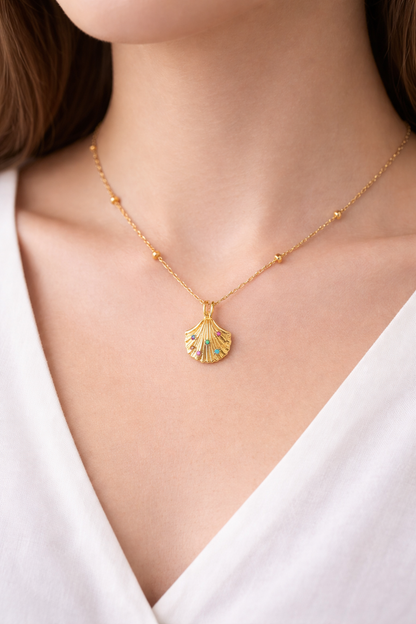 Seashell Necklace, 18K Gold Plated Steel