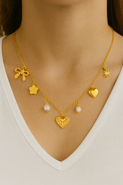 Hearts Necklace, 18K Gold Plated Steel