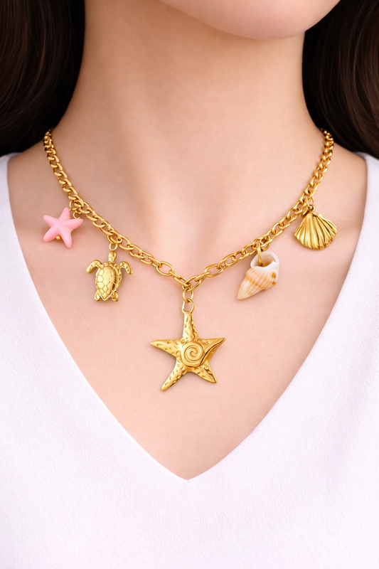 Starfish Necklace, 18K Gold Plated Steel
