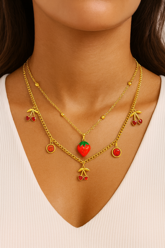 Strawberry Necklace, 18K Gold Plated Steel