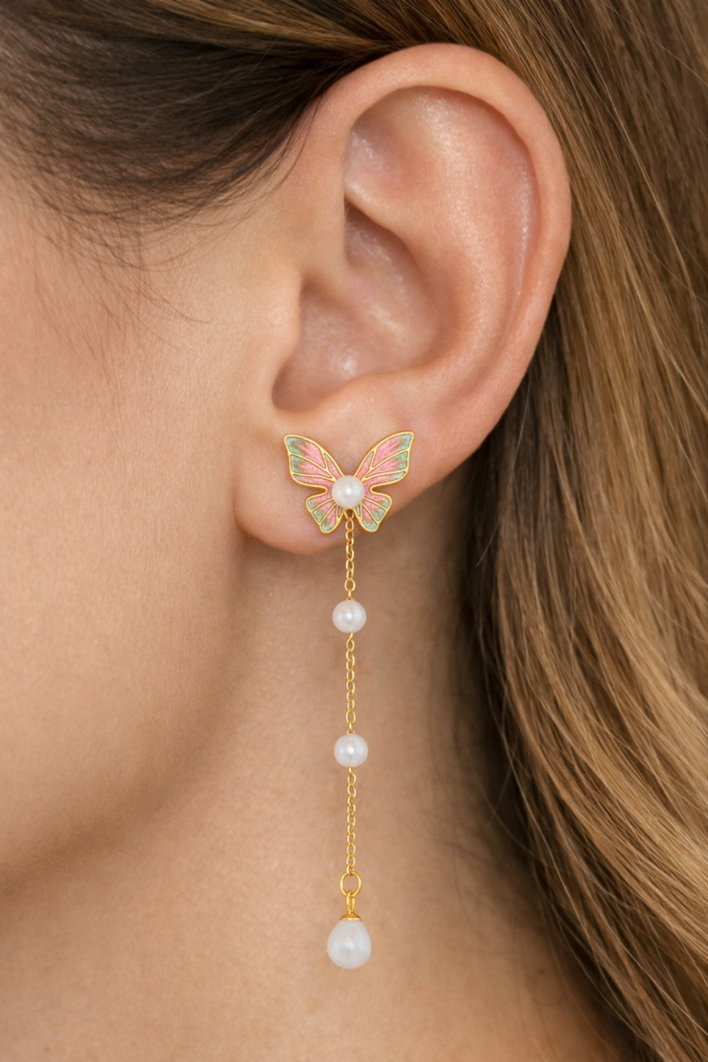 Butterflies Earrings, 18K Gold Plated Steel