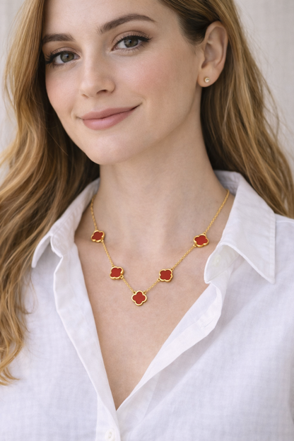 Flowers Necklace, 18K Gold Plated Steel